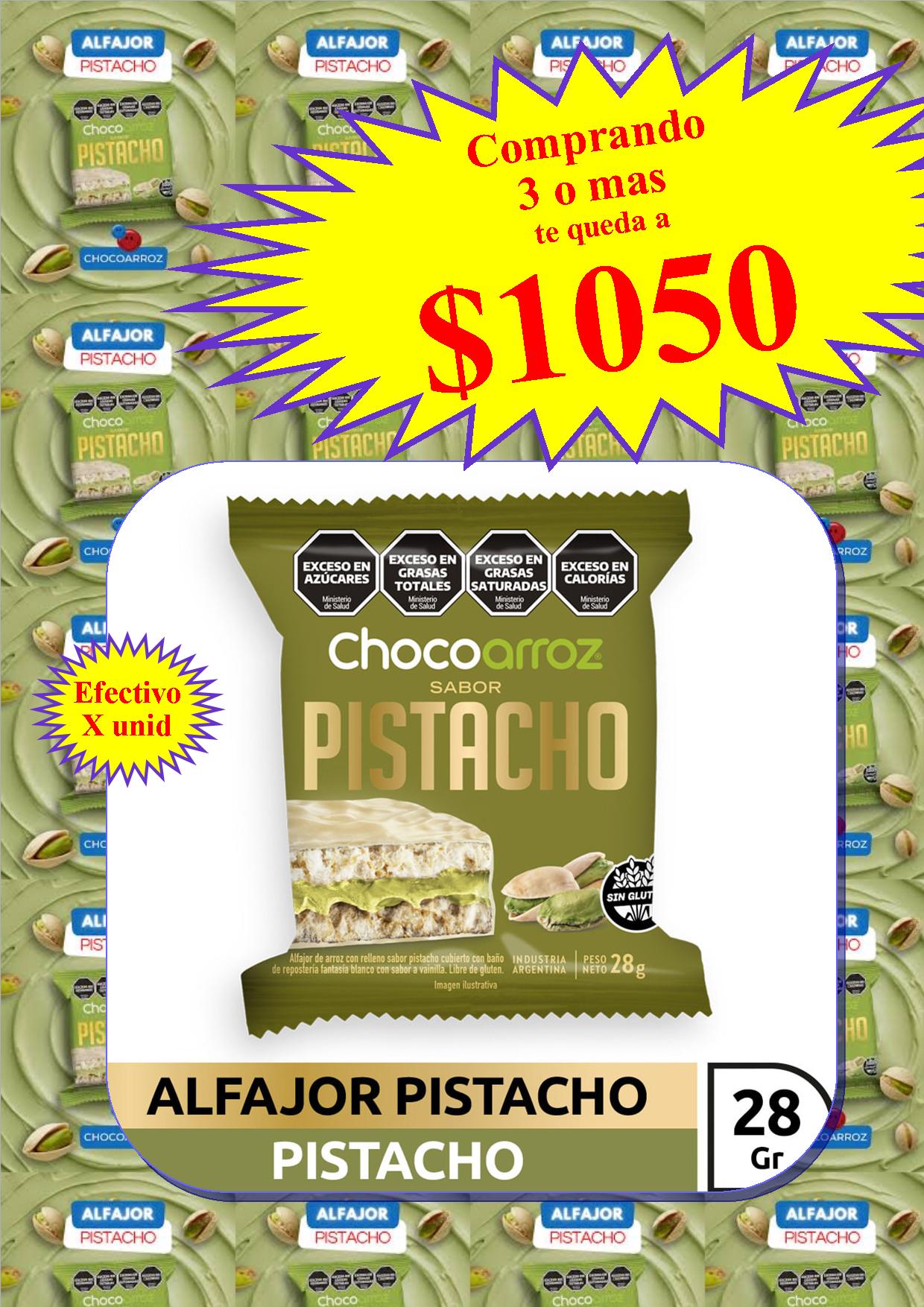ALFAJOR CHOCO ARROZ PISTACHO  22GRS (comprando 6 o más precio mayorista)
